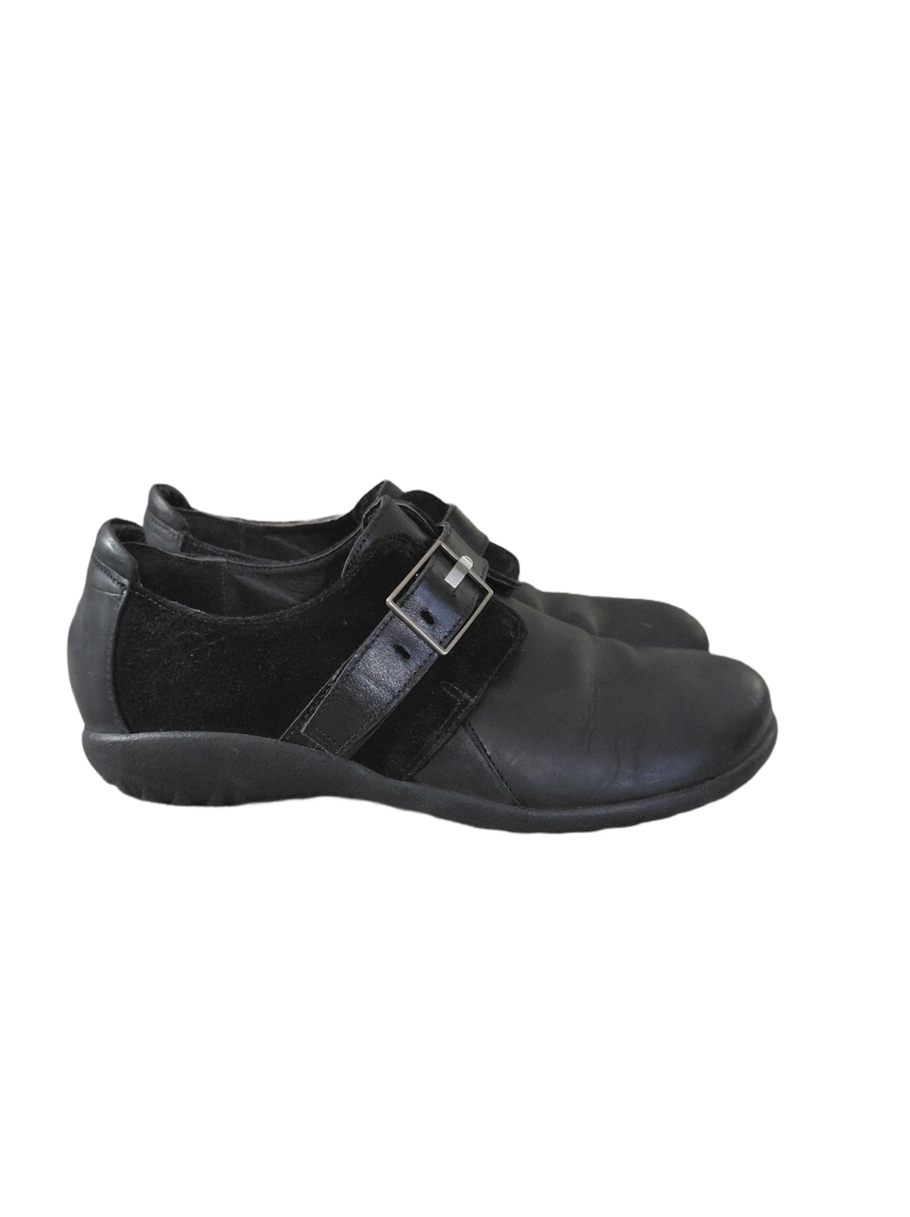 Naot Tane Black Leather & Suede Slip-On Flat Women's Size 9 Monk Shoe - Picture 6 of 11
